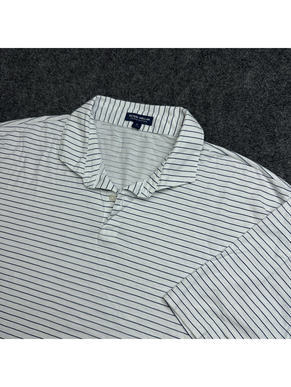 Peter Millar Crown Crafted Journeyman Striped Golf Polo Shirt Mens XL White Navy